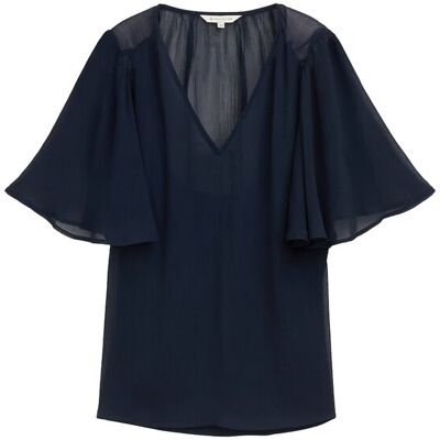 TOM TAILOR Damen Chiffon Bluse, blau, Uni, Gr. 34 TOM TAILOR Damen Chiffon Bluse, blau, Uni, Gr. 34