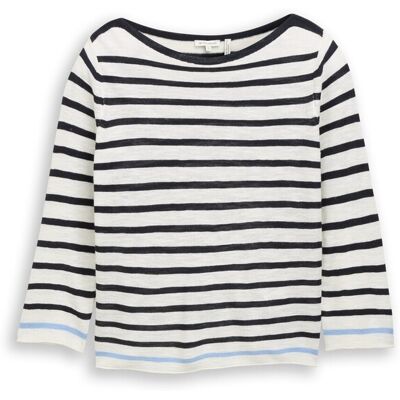 TOM TAILOR Damen Strickpullover mit Streifenmuster, blau, Gestreift, Gr. S TOM TAILOR Damen Strickpullover mit Streifenmuster, blau, Gestreift, Gr. S