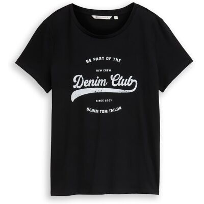 TOM TAILOR DENIM Damen T-Shirt mit Print, schwarz, Uni, Gr. S TOM TAILOR DENIM Damen T-Shirt mit Print, schwarz, Uni, Gr. S