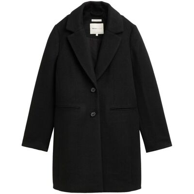 TOM TAILOR DENIM Damen Slim Fit Wollmantel, schwarz, Uni, Gr. L TOM TAILOR DENIM Damen Slim Fit Wollmantel, schwarz, Uni, Gr. L