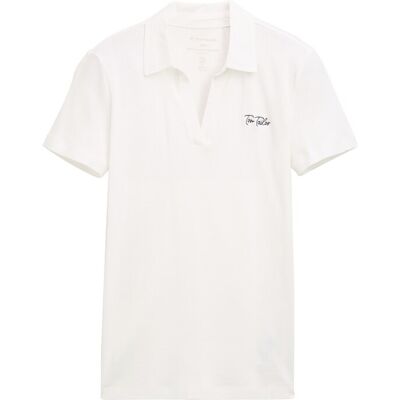 TOM TAILOR Damen Basic Poloshirt mit Logo-Stickerei, weiß, Uni, Gr. M TOM TAILOR Damen Basic Poloshirt mit Logo-Stickerei, weiß, Uni, Gr. M