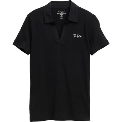TOM TAILOR Damen Basic Poloshirt mit Logo-Stickerei, schwarz, Uni, Gr. S TOM TAILOR Damen Basic Poloshirt mit Logo-Stickerei, schwarz, Uni, Gr. S