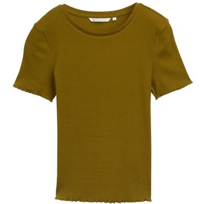 TOM TAILOR DENIM Damen T-Shirt mit Rippstruktur, grün, Uni, Gr. XL TOM TAILOR DENIM Damen T-Shirt mit Rippstruktur, grün, Uni, Gr. XL