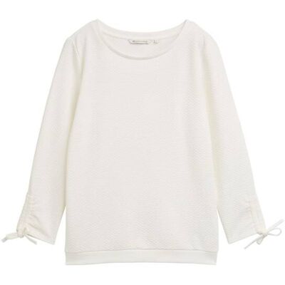 TOM TAILOR DENIM Damen Slim Fit Sweatshirt mit Raffärmeln, weiß, Uni, Gr. S TOM TAILOR DENIM Damen Slim Fit Sweatshirt mit Raffärmeln, weiß, Uni, Gr. S