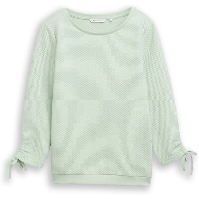 TOM TAILOR DENIM Damen Slim Fit Sweatshirt mit Raffärmeln, grün, Uni, Gr. M TOM TAILOR DENIM Damen Slim Fit Sweatshirt mit Raffärmeln, grün, Uni, Gr. M