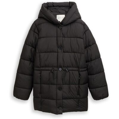 TOM TAILOR DENIM Damen Puffer-Mantel mit Knopfleiste, schwarz, Uni, Gr. XS TOM TAILOR DENIM Damen Puffer-Mantel mit Knopfleiste, schwarz, Uni, Gr. XS