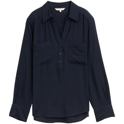 TOM TAILOR Damen Crinkle Bluse mit Brusttaschen, blau, Uni, Gr. 34 TOM TAILOR Damen Crinkle Bluse mit Brusttaschen, blau, Uni, Gr. 34