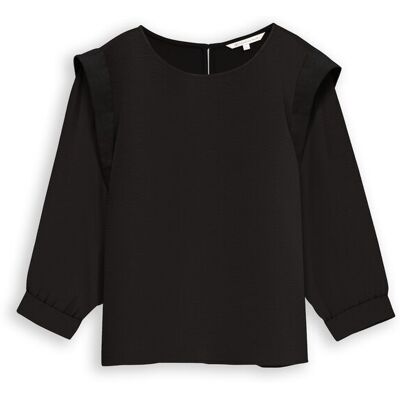 TOM TAILOR DENIM Damen Loose Fit Bluse, schwarz, Uni, Gr. XS TOM TAILOR DENIM Damen Loose Fit Bluse, schwarz, Uni, Gr. XS