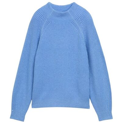 TOM TAILOR Damen Loose Fit Strickpullover mit Stehkragen, blau, Uni, Gr. XXL TOM TAILOR Damen Loose Fit Strickpullover mit Stehkragen, blau, Uni, Gr. XXL