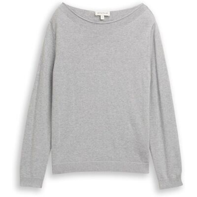 TOM TAILOR Damen Strickpullover mit U-Boot-Ausschnitt, grau, Meliert, Gr. S TOM TAILOR Damen Strickpullover mit U-Boot-Ausschnitt, grau, Meliert, Gr. S