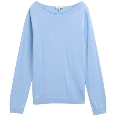 TOM TAILOR Damen Strickpullover mit U-Boot-Ausschnitt, blau, Uni, Gr. XS TOM TAILOR Damen Strickpullover mit U-Boot-Ausschnitt, blau, Uni, Gr. XS