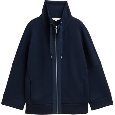 TOM TAILOR Damen Boxy Fit Scuba Sweatjacke, blau, Uni, Gr. XL TOM TAILOR Damen Boxy Fit Scuba Sweatjacke, blau, Uni, Gr. XL