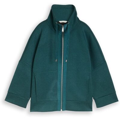 TOM TAILOR Damen Boxy Fit Scuba Sweatjacke, grün, Meliert, Gr. S TOM TAILOR Damen Boxy Fit Scuba Sweatjacke, grün, Meliert, Gr. S