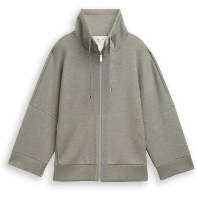 TOM TAILOR Damen Boxy Fit Scuba Sweatjacke, grün, Meliert, Gr. M TOM TAILOR Damen Boxy Fit Scuba Sweatjacke, grün, Meliert, Gr. M