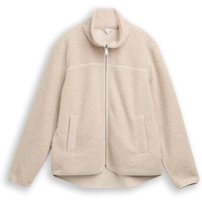 TOM TAILOR Damen Teddy Sweatjacke mit Stehkragen, beige, Uni, Gr. XL TOM TAILOR Damen Teddy Sweatjacke mit Stehkragen, beige, Uni, Gr. XL