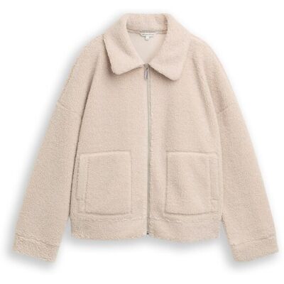 TOM TAILOR Damen Sweatjacke aus Teddyfleece, beige, Meliert, Gr. S TOM TAILOR Damen Sweatjacke aus Teddyfleece, beige, Meliert, Gr. S