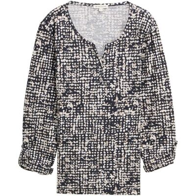 TOM TAILOR Damen Henley Blusenshirt mit Muster, blau, Gemustert, Gr. S TOM TAILOR Damen Henley Blusenshirt mit Muster, blau, Gemustert, Gr. S