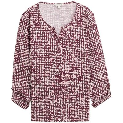 TOM TAILOR Damen Henley Blusenshirt mit Muster, rot, Gemustert, Gr. XXXL TOM TAILOR Damen Henley Blusenshirt mit Muster, rot, Gemustert, Gr. XXXL