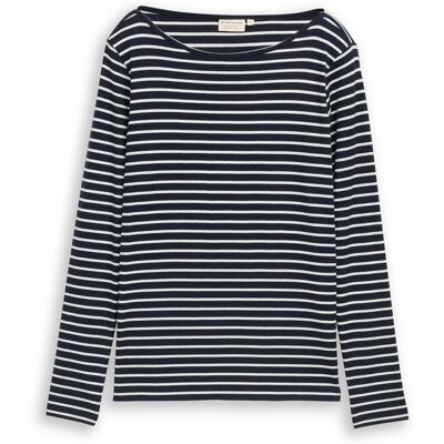 TOM TAILOR Damen Langarmshirt mit Streifenmuster, blau, Gestreift, Gr. XS TOM TAILOR Damen Langarmshirt mit Streifenmuster, blau, Gestreift, Gr. XS