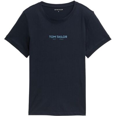 TOM TAILOR Damen T-Shirt mit Logo-Print, blau, Uni, Gr. XS TOM TAILOR Damen T-Shirt mit Logo-Print, blau, Uni, Gr. XS