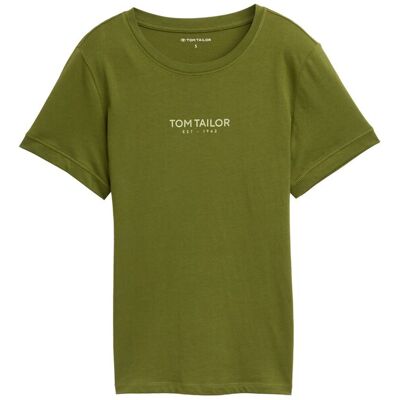 TOM TAILOR Damen T-Shirt mit Logo-Print, grün, Uni, Gr. S TOM TAILOR Damen T-Shirt mit Logo-Print, grün, Uni, Gr. S