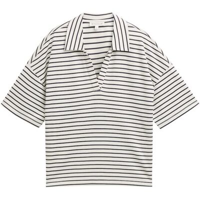 TOM TAILOR Damen Boxy Fit T-Shirt mit Polokragen, blau, Gestreift, Gr. M TOM TAILOR Damen Boxy Fit T-Shirt mit Polokragen, blau, Gestreift, Gr. M