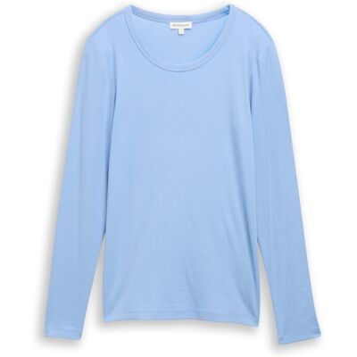 TOM TAILOR Damen Basic Slim Fit Langarmshirt, blau, Uni, Gr. XXXL TOM TAILOR Damen Basic Slim Fit Langarmshirt, blau, Uni, Gr. XXXL