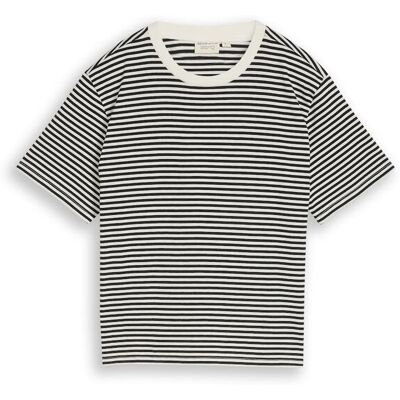 TOM TAILOR DENIM Damen Boxy Fit T-Shirt, schwarz, Gestreift, Gr. XL TOM TAILOR DENIM Damen Boxy Fit T-Shirt, schwarz, Gestreift, Gr. XL
