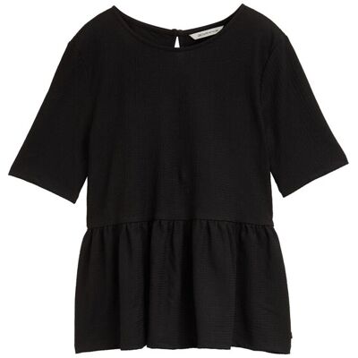 TOM TAILOR DENIM Damen Jacquard T-Shirt mit Peplum, schwarz, Uni, Gr. L TOM TAILOR DENIM Damen Jacquard T-Shirt mit Peplum, schwarz, Uni, Gr. L