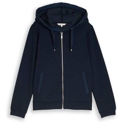 TOM TAILOR Damen Hoodie Sweatjacke aus Scuba, blau, Uni, Gr. XS TOM TAILOR Damen Hoodie Sweatjacke aus Scuba, blau, Uni, Gr. XS