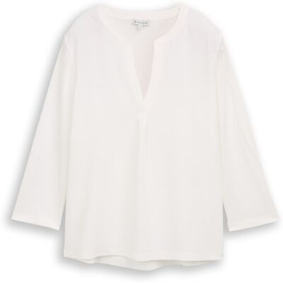 TOM TAILOR Damen Henley Langarmshirt im Material-Mix, weiß, Uni, Gr. S TOM TAILOR Damen Henley Langarmshirt im Material-Mix, weiß, Uni, Gr. S