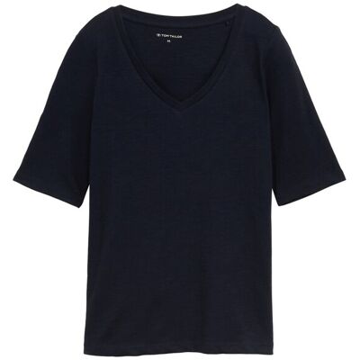 TOM TAILOR Damen T-Shirt mit V-Ausschnitt, blau, Uni, Gr. XS TOM TAILOR Damen T-Shirt mit V-Ausschnitt, blau, Uni, Gr. XS