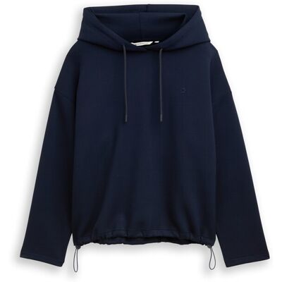 TOM TAILOR DENIM Damen Loose Fit Scuba Hoodie Sweatshirt, blau, Uni, Gr. M TOM TAILOR DENIM Damen Loose Fit Scuba Hoodie Sweatshirt, blau, Uni, Gr. M