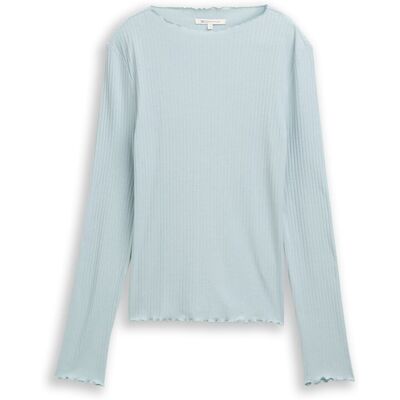 TOM TAILOR DENIM Damen Ripp Langarmshirt mit Stehkragen, blau, Uni, Gr. XXL TOM TAILOR DENIM Damen Ripp Langarmshirt mit Stehkragen, blau, Uni, Gr. XXL
