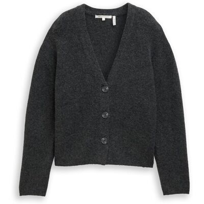 TOM TAILOR DENIM Damen Cardigan mit V-Ausschnitt, grau, Meliert, Gr. S TOM TAILOR DENIM Damen Cardigan mit V-Ausschnitt, grau, Meliert, Gr. S