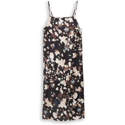 TOM TAILOR DENIM Damen Satin Midi-Kleid mit Muster, schwarz, Gemustert, Gr. XS TOM TAILOR DENIM Damen Satin Midi-Kleid mit Muster, schwarz, Gemustert, Gr. XS