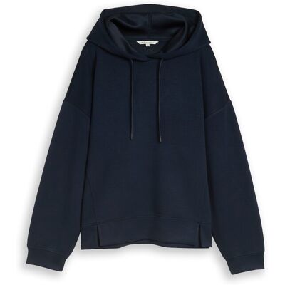TOM TAILOR DENIM Damen Relaxed Hoodie Sweatshirt aus Scuba, blau, Uni, Gr. M TOM TAILOR DENIM Damen Relaxed Hoodie Sweatshirt aus Scuba, blau, Uni, Gr. M