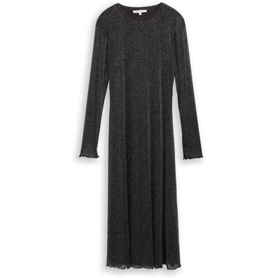 TOM TAILOR DENIM Damen Midi-Meshkleid mit Glitzer-Effekt, schwarz, Uni, Gr. XXL TOM TAILOR DENIM Damen Midi-Meshkleid mit Glitzer-Effekt, schwarz, Uni, Gr. XXL