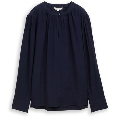 TOM TAILOR Damen Crinkle Bluse mit Raffungen, blau, Uni, Gr. 44 TOM TAILOR Damen Crinkle Bluse mit Raffungen, blau, Uni, Gr. 44