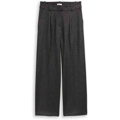 TOM TAILOR Damen TTLEA WIDE Hose mit Glitzer-Effekt, schwarz, Uni, Gr. 46/30 TOM TAILOR Damen TTLEA WIDE Hose mit Glitzer-Effekt, schwarz, Uni, Gr. 46/30