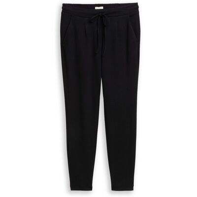 TOM TAILOR Damen Loose Slim Jacquard Hose mit Kordelzug, schwarz, Uni, Gr. 36/32 TOM TAILOR Damen Loose Slim Jacquard Hose mit Kordelzug, schwarz, Uni, Gr. 36/32