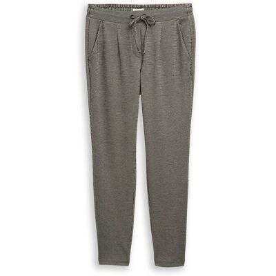 TOM TAILOR Damen Loose Slim Jacquard Hose mit Kordelzug, schwarz, Gemustert, Gr. 38/30 TOM TAILOR Damen Loose Slim Jacquard Hose mit Kordelzug, schwarz, Gemustert, Gr. 38/30