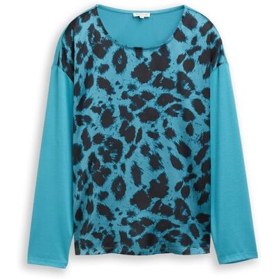 TOM TAILOR Damen Loose Fit Langarmshirt mit Leo-Print, blau, Animalprint, Gr. S TOM TAILOR Damen Loose Fit Langarmshirt mit Leo-Print, blau, Animalprint, Gr. S
