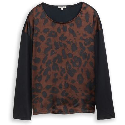 TOM TAILOR Damen Loose Fit Langarmshirt mit Leo-Print, braun, Animalprint, Gr. S TOM TAILOR Damen Loose Fit Langarmshirt mit Leo-Print, braun, Animalprint, Gr. S