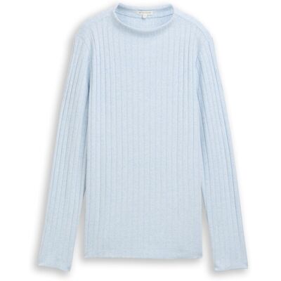 TOM TAILOR Damen Cosy Langarmshirt mit Stehkragen, blau, Meliert, Gr. S TOM TAILOR Damen Cosy Langarmshirt mit Stehkragen, blau, Meliert, Gr. S