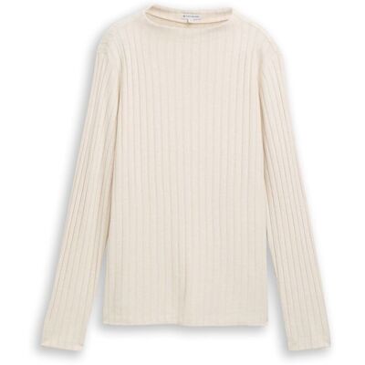 TOM TAILOR Damen Cosy Langarmshirt mit Stehkragen, beige, Meliert, Gr. S TOM TAILOR Damen Cosy Langarmshirt mit Stehkragen, beige, Meliert, Gr. S