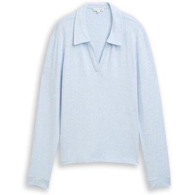 TOM TAILOR Damen Cosy Langarmshirt mit Polokragen, blau, Meliert, Gr. S TOM TAILOR Damen Cosy Langarmshirt mit Polokragen, blau, Meliert, Gr. S