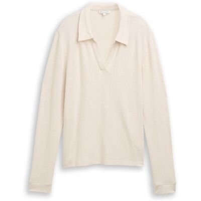 TOM TAILOR Damen Cosy Langarmshirt mit Polokragen, beige, Meliert, Gr. L TOM TAILOR Damen Cosy Langarmshirt mit Polokragen, beige, Meliert, Gr. L