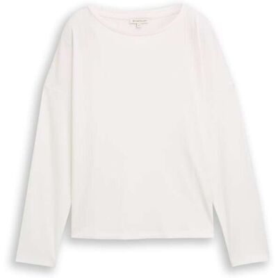 TOM TAILOR Damen Loose Fit Langarmshirt mit Rippstruktur, weiß, Uni, Gr. M TOM TAILOR Damen Loose Fit Langarmshirt mit Rippstruktur, weiß, Uni, Gr. M