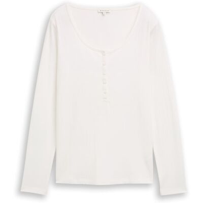TOM TAILOR Damen Slim Fit Henley Langarmshirt, weiß, Uni, Gr. L TOM TAILOR Damen Slim Fit Henley Langarmshirt, weiß, Uni, Gr. L